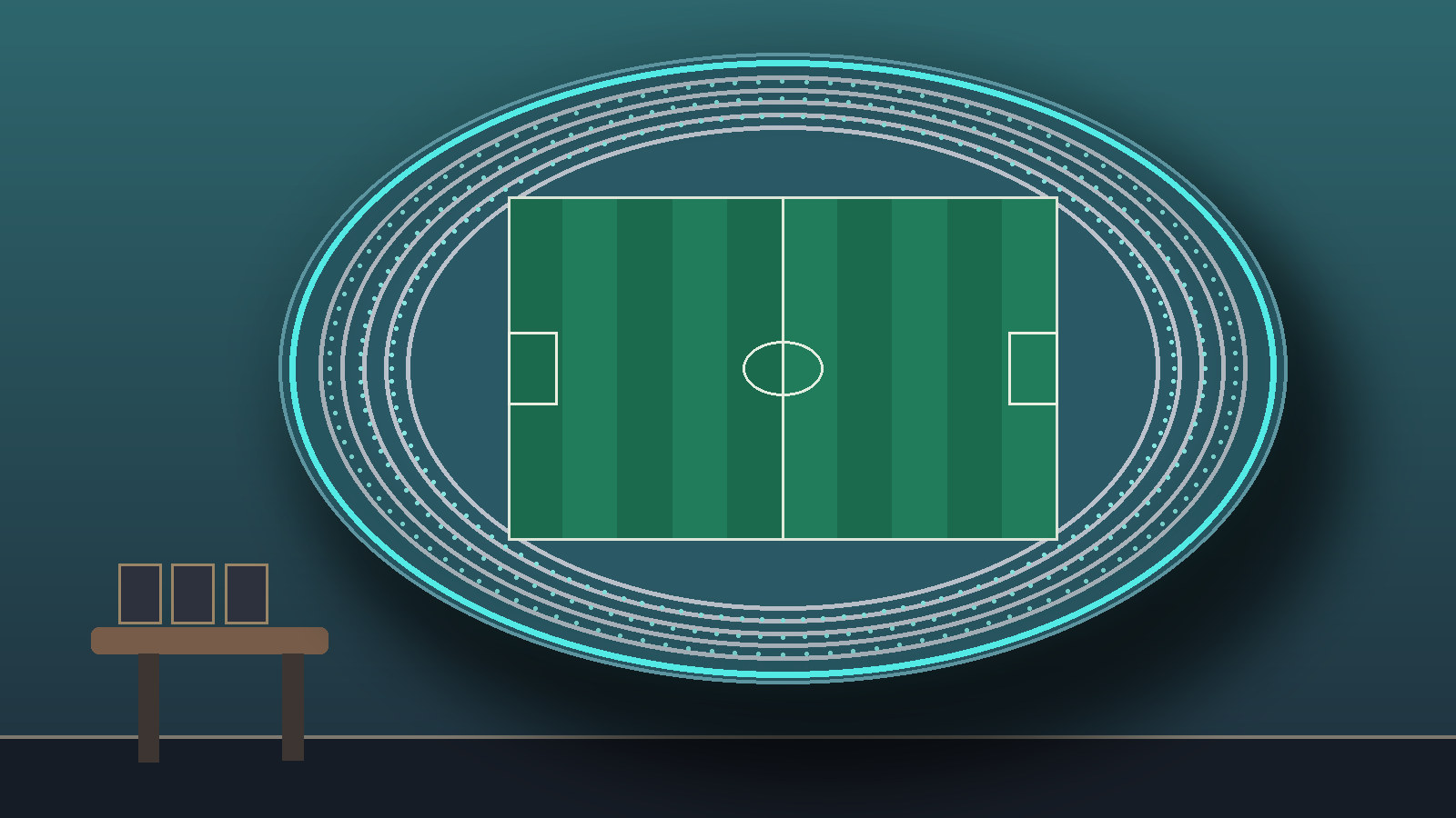 Illustration d'une réplique de stade en relief montrant les gradins et le cercle LED